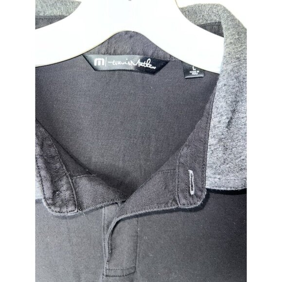 Travis Matthews Polo Golf Shirt Mens Large Black With Gray Collar Soft Casual Q - Picture 2 of 4